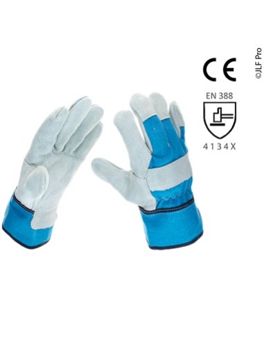 Gants docker BUILDER 2116 - paire face et dos, paume cuir bovin renforcée dos canvas bleu