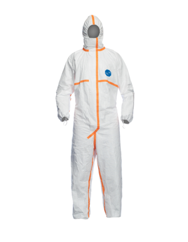 Combinaison jetable Tyvek 800J Coverguard blanche coutures oranges cagoule intégrée